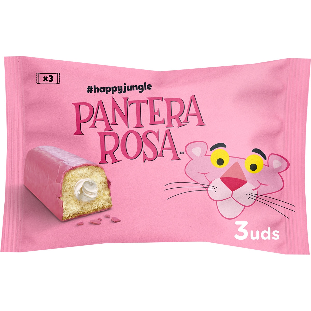 Pantera Rosa bizcochitos rellenos con cobertura rosa 3 unidades paquete 159 g envasadas individualmente