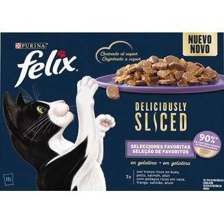 Alimento Húmido Gato Deliciously Sliced Seleção de Favoritos Pack 12 unidades embalagem 1,020 g - Purina Felix