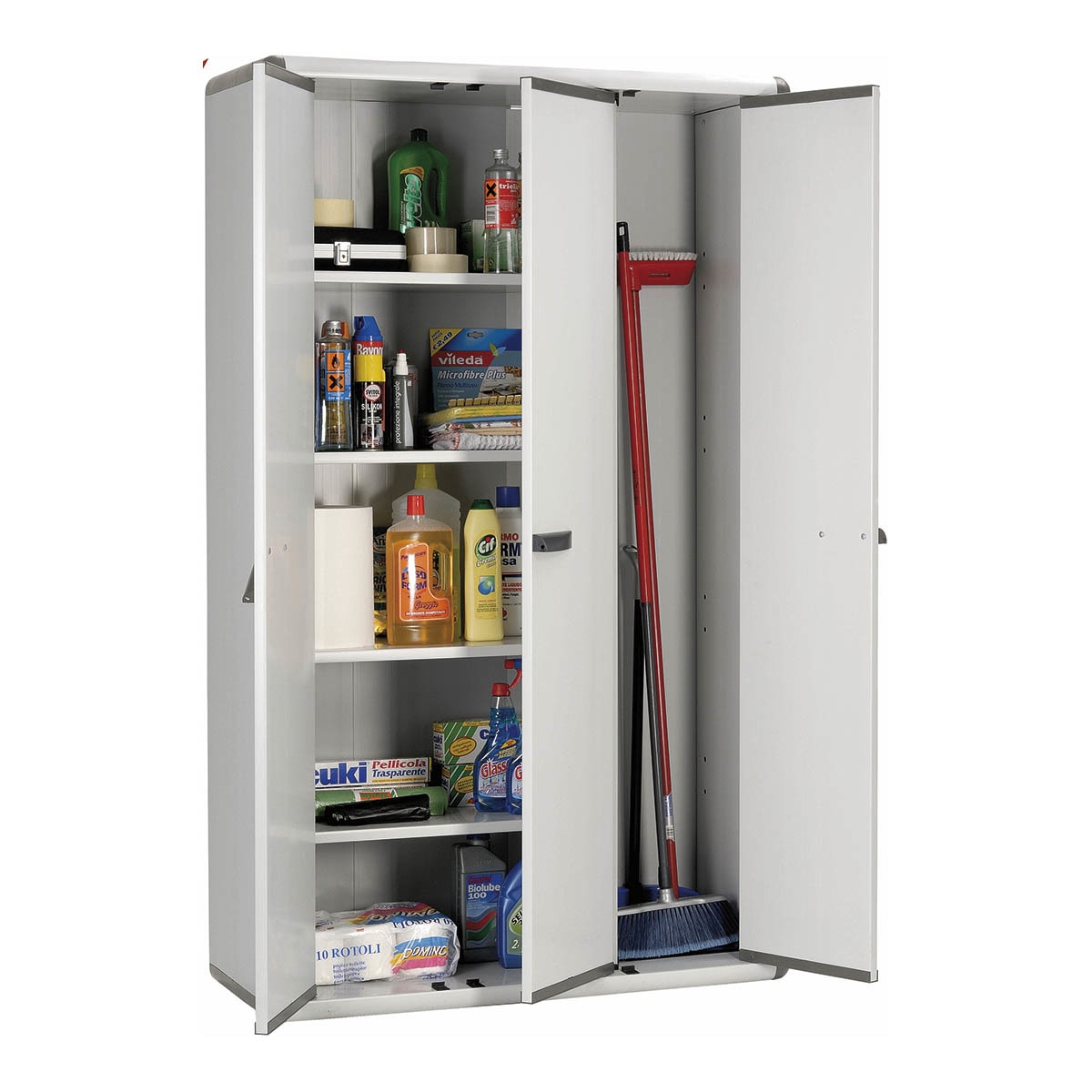 Armario Alto PVC 3 Puertas y 4 Baldas + Escobero Easypro Gris-2