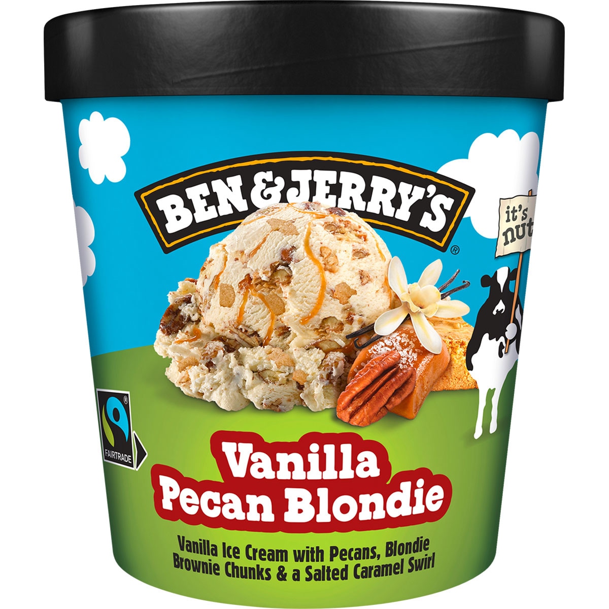 helado de crema de vainilla con salsa de caramelo salado y trozos de brownie tarrina 465 ml
