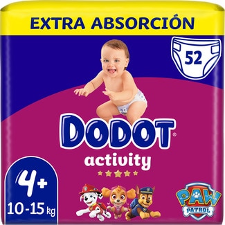 Activity pañales de 10 a 15 kg talla 4+ Extra absorción paquete 52 unidades - Dodot