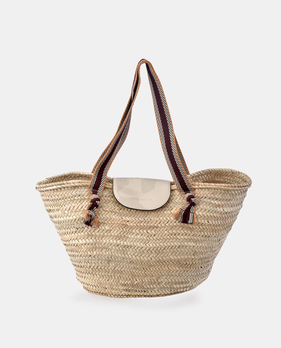 Grand cabas Formentera en feuilles de palmier et cuir à détails