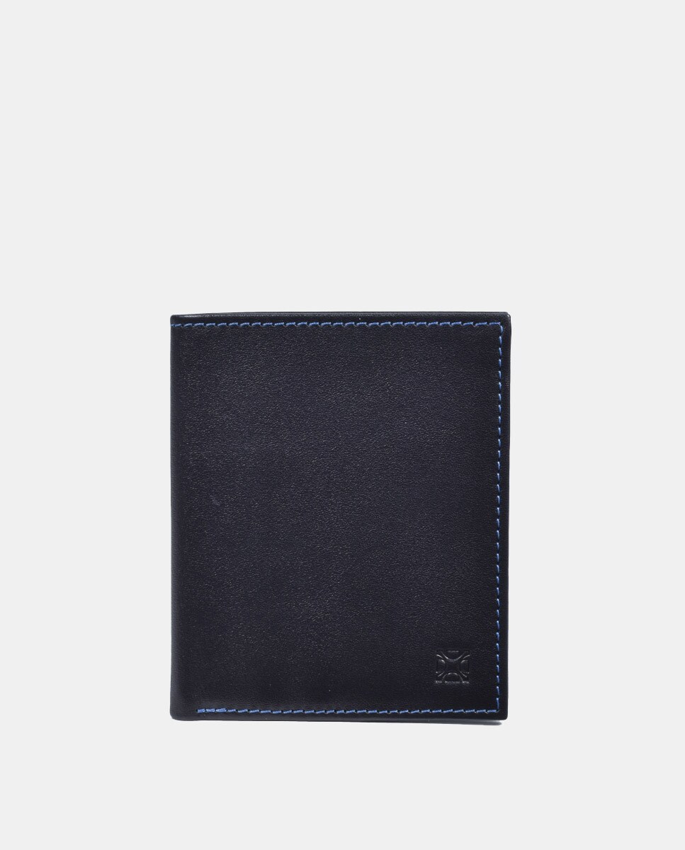 Carteira vertical em pele preta Preto-1