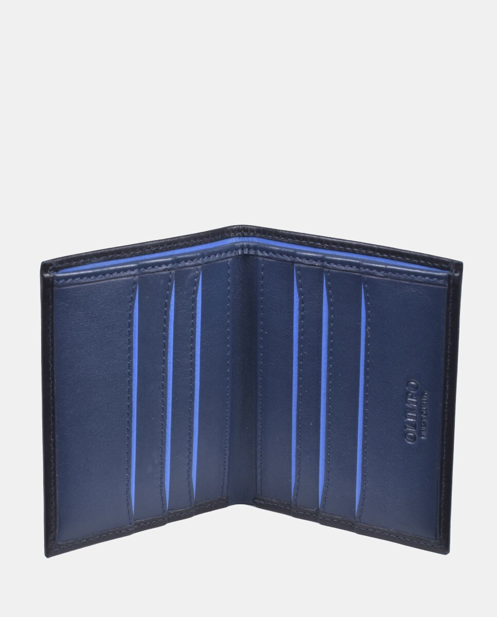 Carteira vertical em pele preta Preto-2