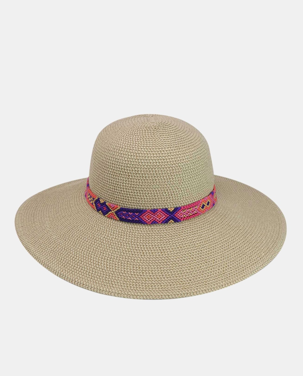 Imagem 0 de Chapéu de palha de papel cru com pormenor multicolor
