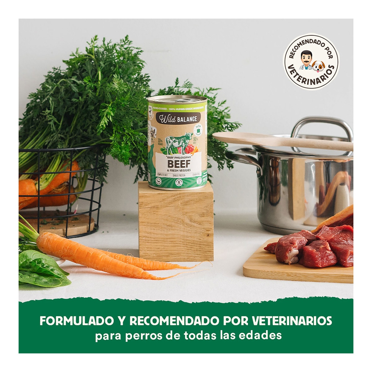 Comida húmeda para perros adultos Wild Balance barf cocinado al vapor trozos ternera y verduras frescas 400 g 4