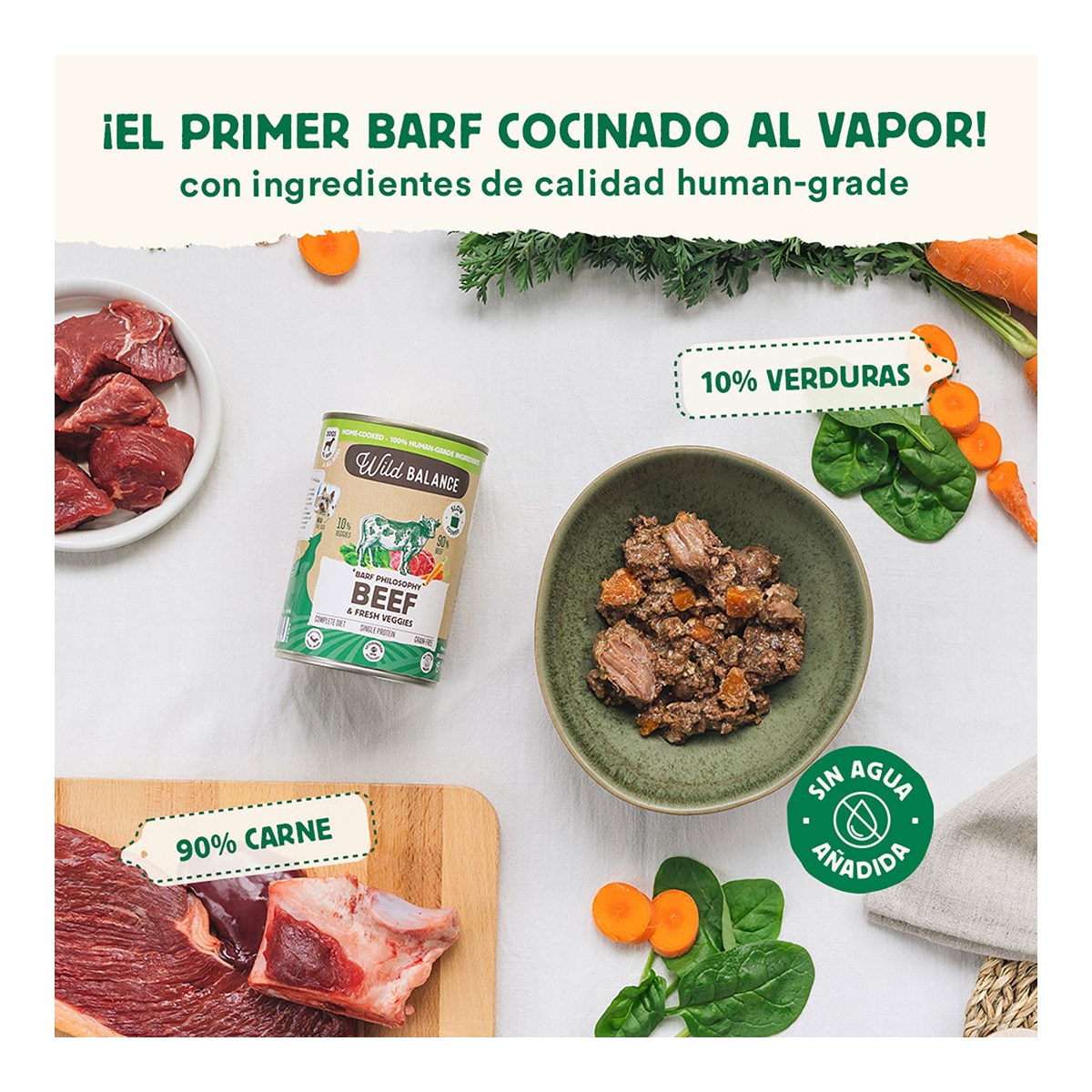 Comida húmeda para perros adultos Wild Balance barf cocinado al vapor trozos ternera y verduras frescas 400 g 2