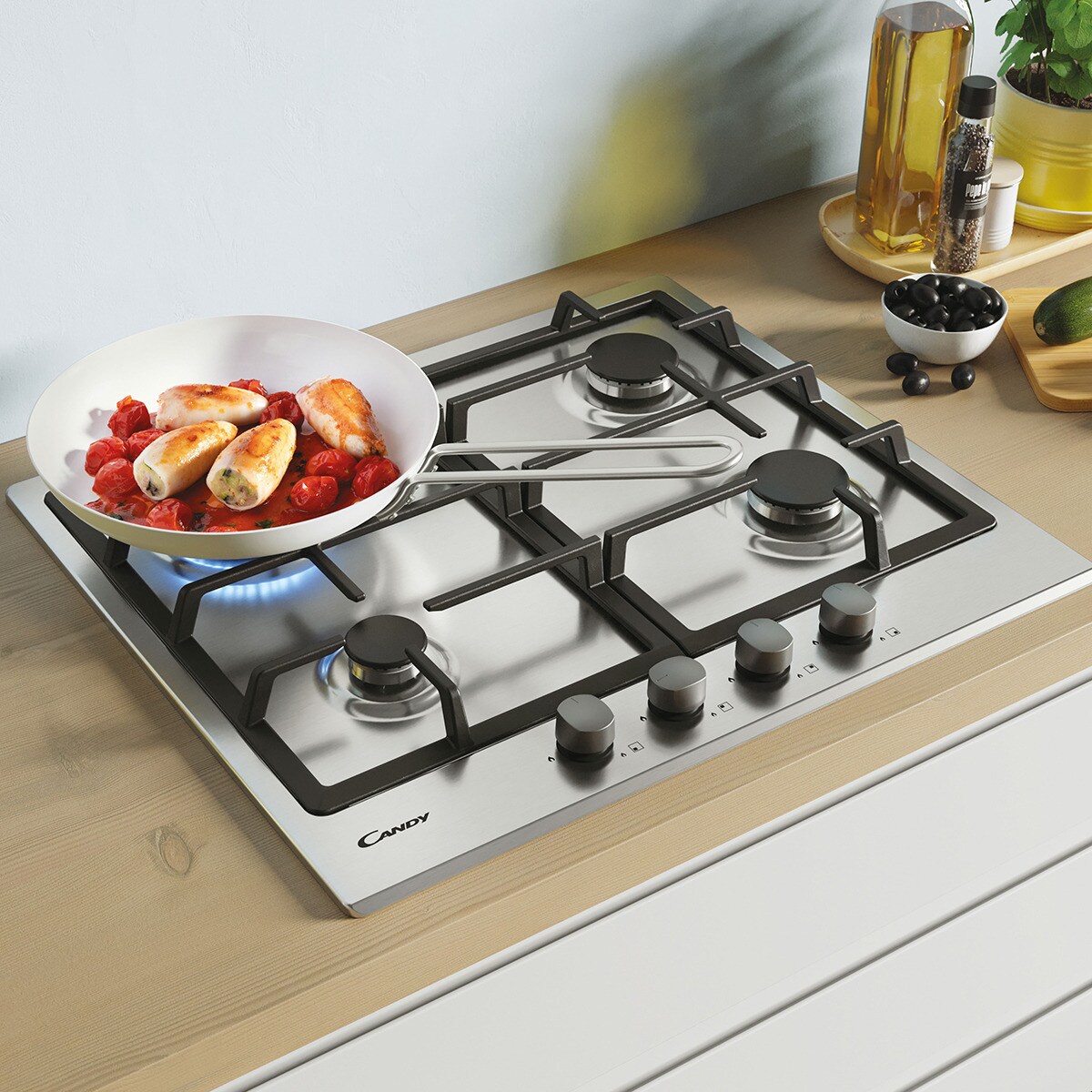 Placa de gas Candy con 4 quemadores, de 60 cm - CHG6BRX Acero Inox-4