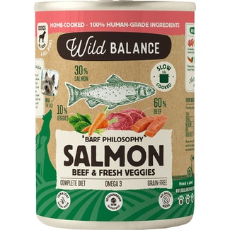 comida húmeda para perros con salmón, ternera y verduras Grain Free lata 400 g - Wild Balance