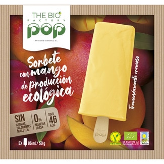 Pop sorbete vegano y ecológico con mango 3 unidades envase 258 ml - The Bio Factory