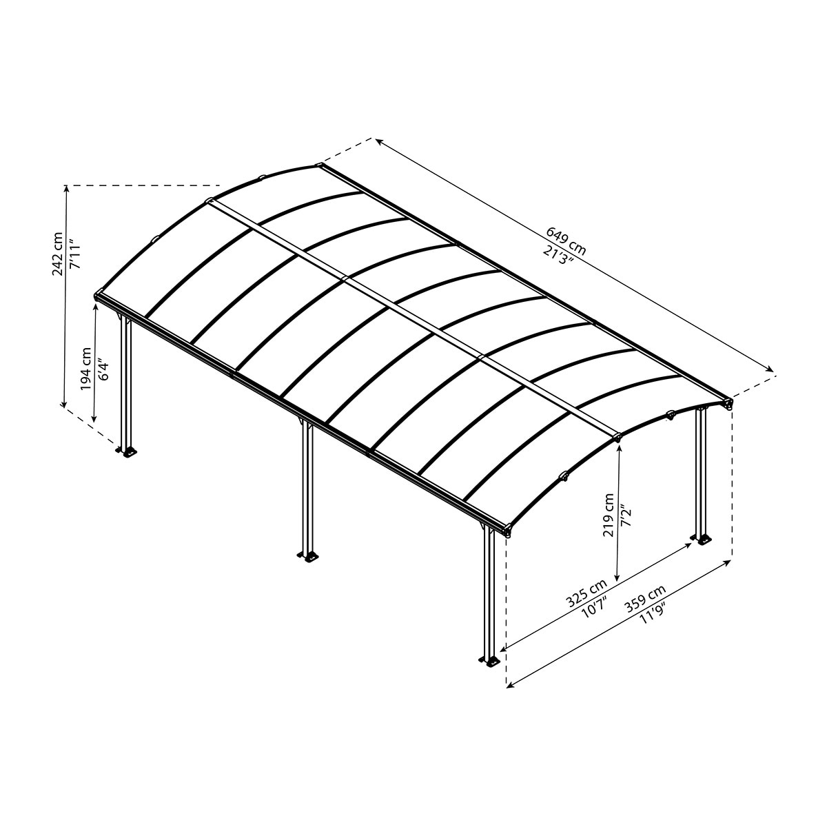 Cochera Aluminio Arcadia 359x649x242 cm Gris oscuro-22