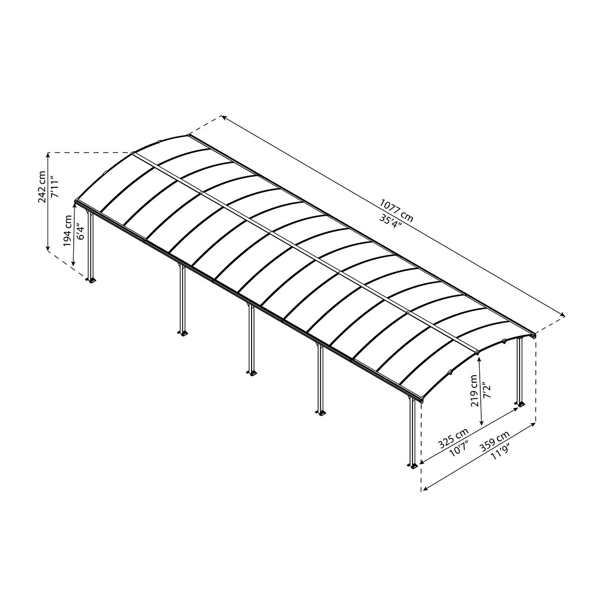 Cochera Aluminio Arcadia 359x1077x242 cm Gris oscuro-15