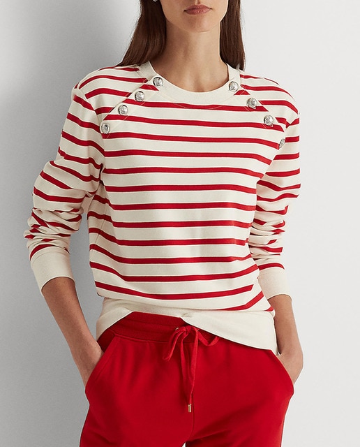 Imagen 0 de Sudadera de mujer de rayas con ribete de botones