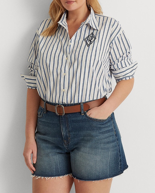 Imagen 0 de Camisa de mujer talla grande de paño de algodón con logotipo