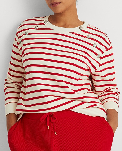 Imagen 0 de Sudadera de mujer de rayas con ribete de botones.