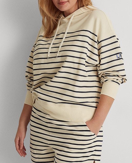 Imagen 0 de Sudadera de mujer talla grande de rayas con capucha