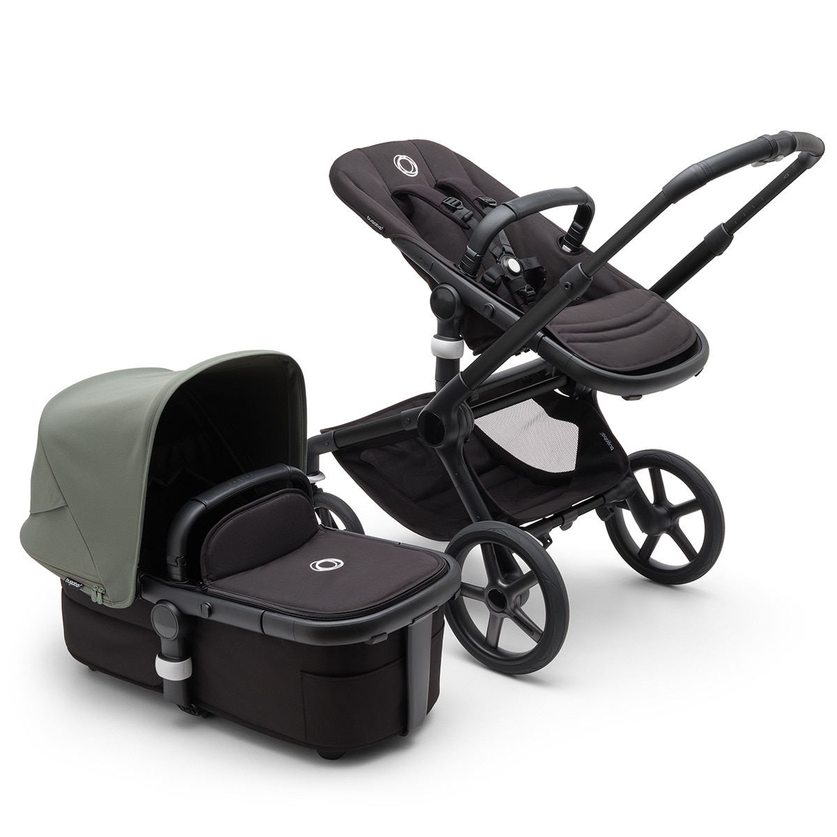 Carro de bebé Bugaboo Fox 5 negro/negro medianoche con capota verde bosque Negro-3