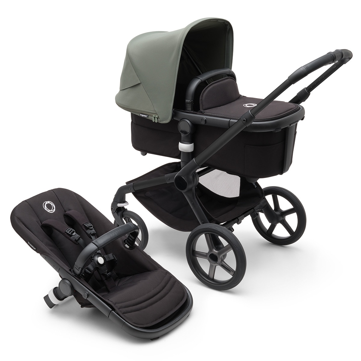 Carro de bebé Bugaboo Fox 5 negro/negro medianoche con capota verde bosque Negro-2