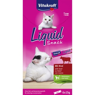 Liquid snack líquido para gatos con ternera y cat grass caja 6 unidades 15 g - Vitakraft