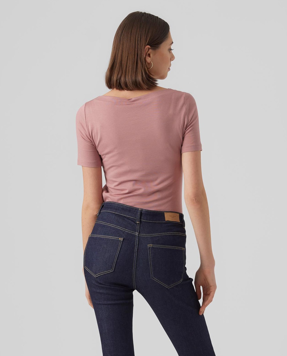 T-shirt básica de mulher de manga curta Rosa-2