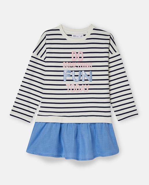 Imagen 0 de Vestido de niña combinado felpa plana