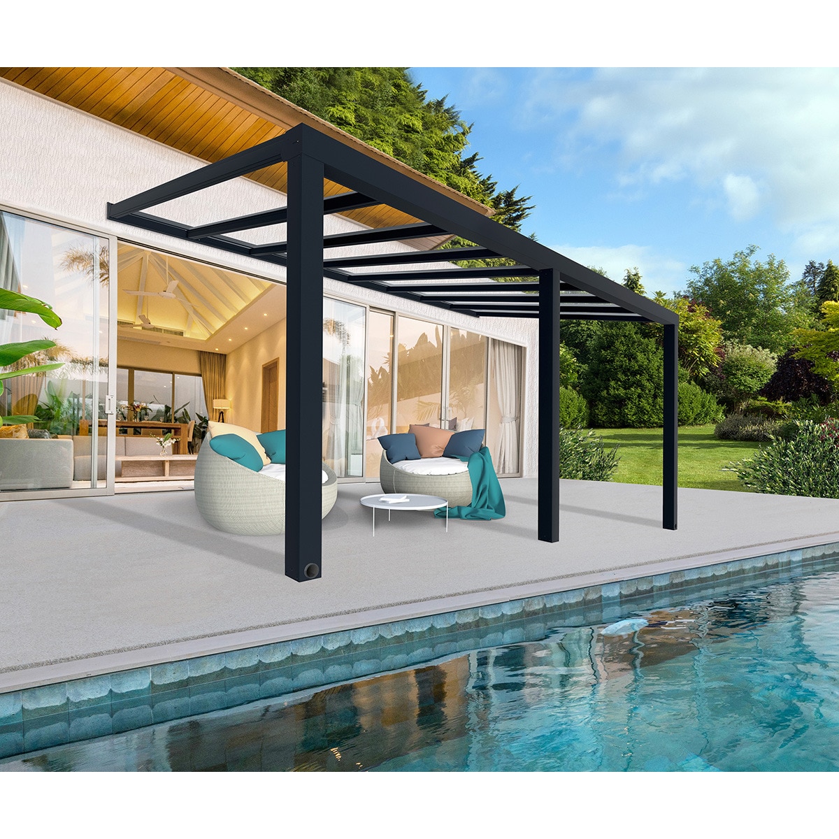 Pérgola Adosada Aluminio Stockholm 341 x 587,5 cm Gris oscuro-4