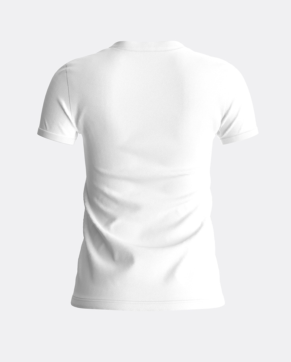 T-shirt de Manga Curta com Decote em Bico Branco-4