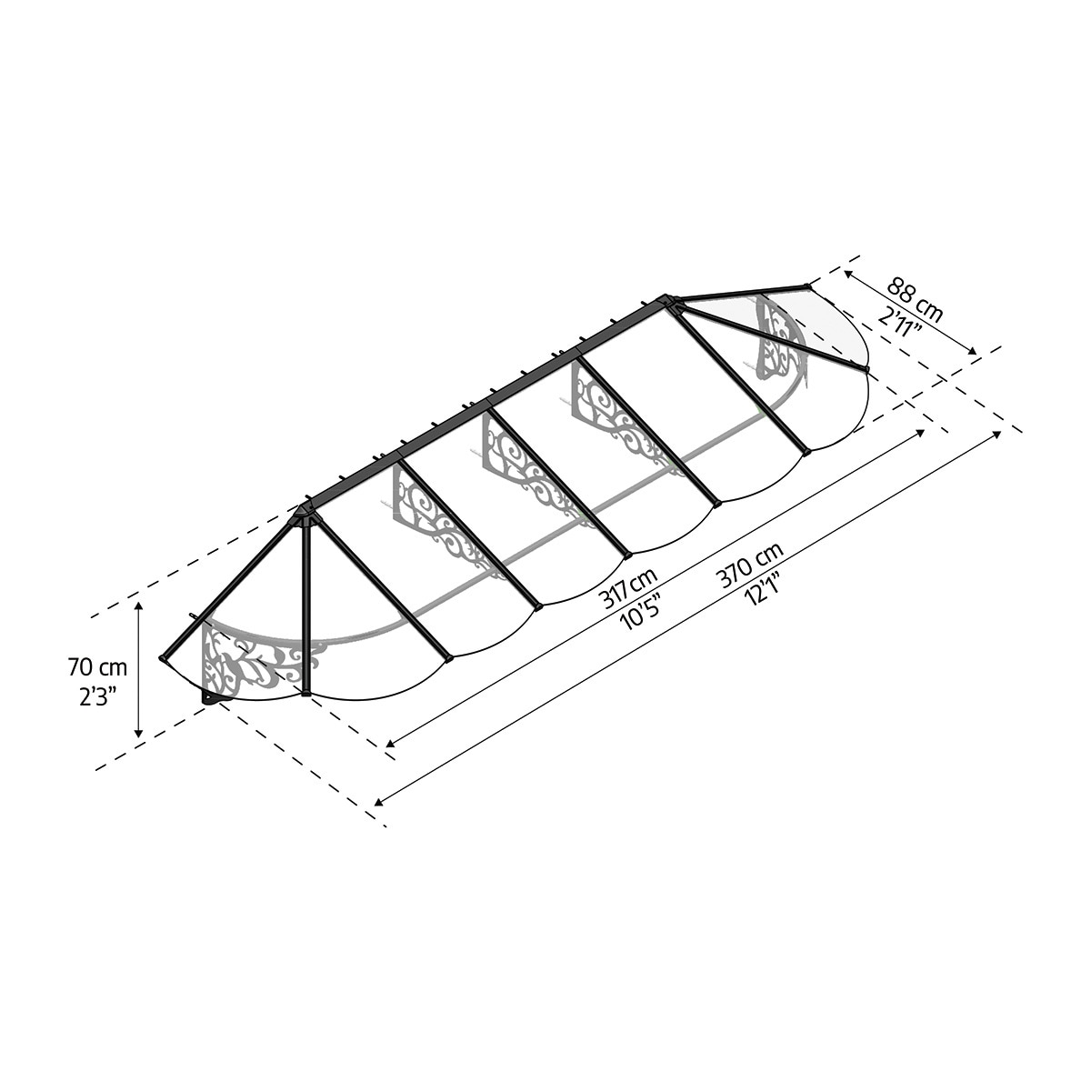 Marquesina para Puerta Lily XL 370x88 cm Negro-6