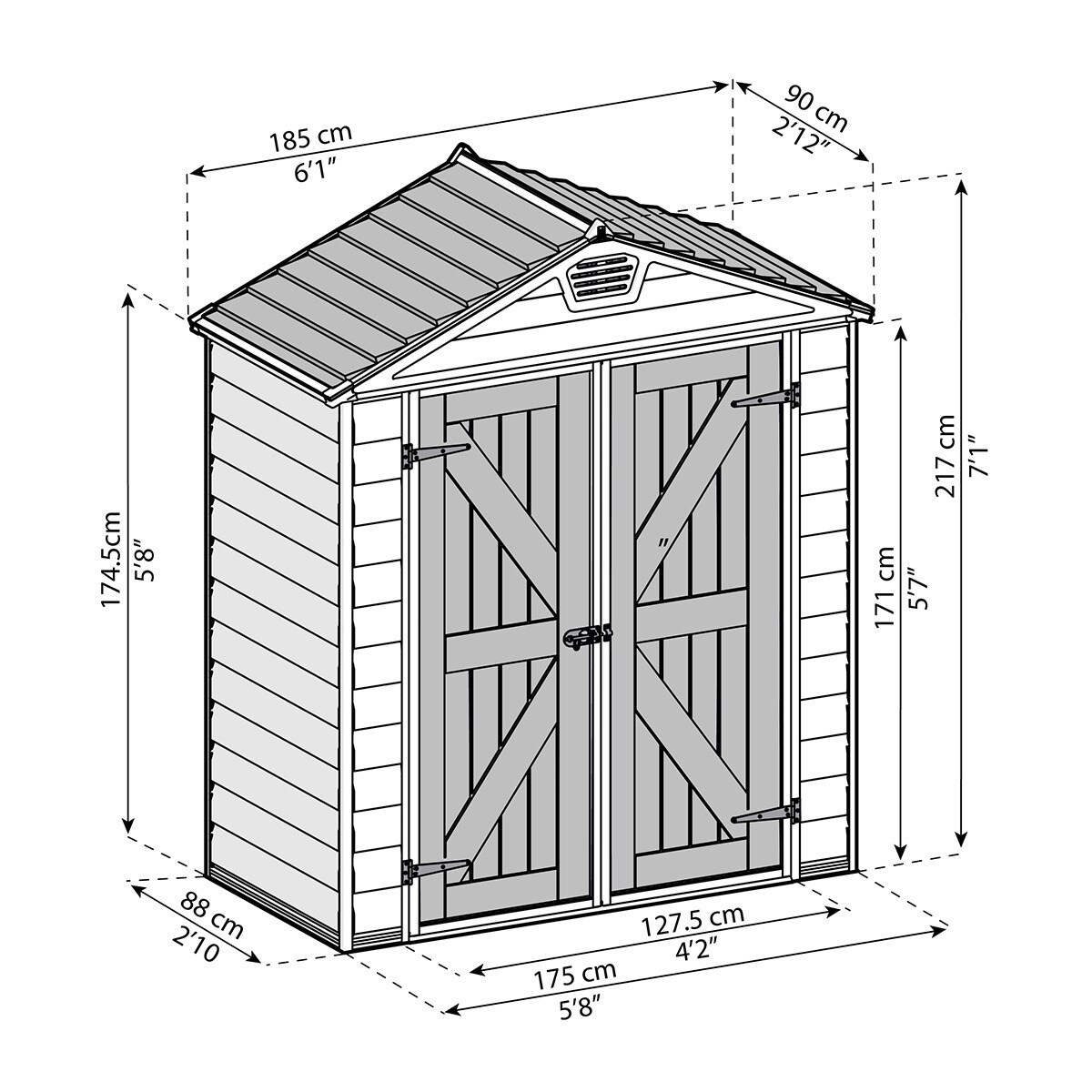 Caseta policarbonato+aluminio Skylight 185 x 90 cm Gris-9