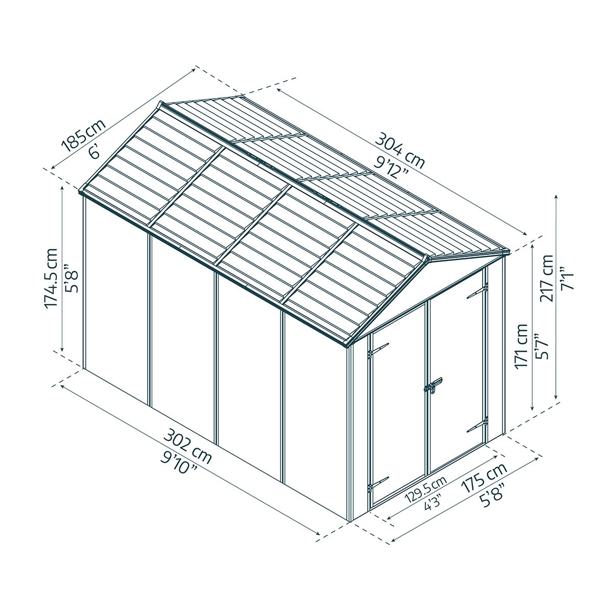 Caseta policarbonato+aluminio Rubicón 185 x 304 cm Gris oscuro-12