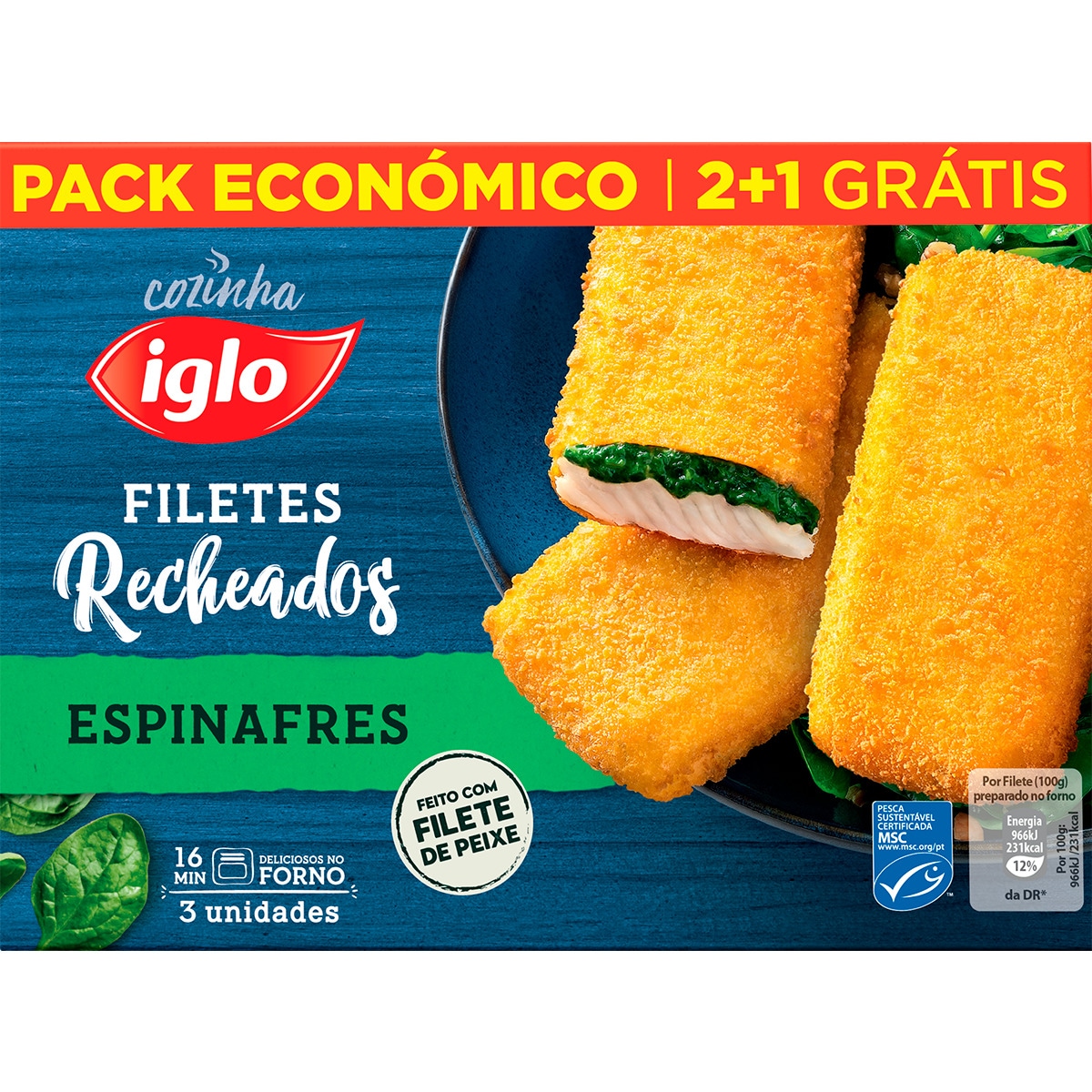 Filetes Recheados com Espinafres 3 unidades embalagem 300 g