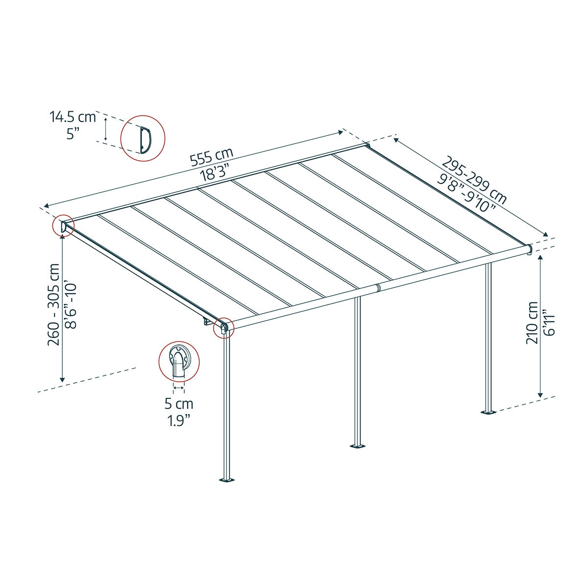 Pérgola Adosada Aluminio Capri Gris oscuro-12