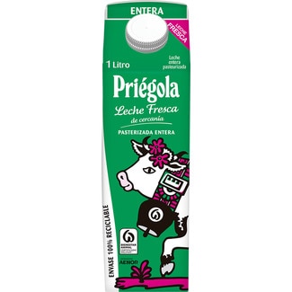 leche fresca entera certificada de granja pasterizada envase 1 l - Priegola
