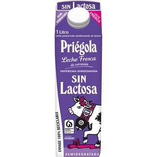 leche fresca semidesnatada pasterizada Sin Lactosa brik 1 l - Priegola
