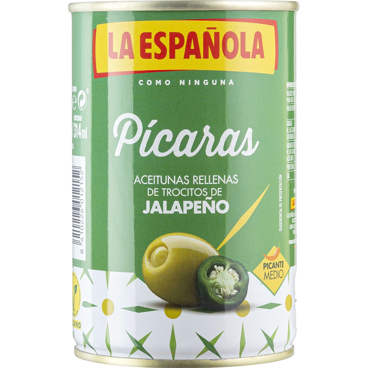 aceitunas rellenas de trocitos de jalapeño Pícaras lata 130 g neto escurrido