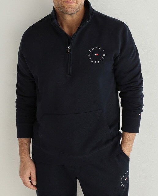 Imagen 0 de Sudadera de hombre azul marino con media cremallera tallas grandes