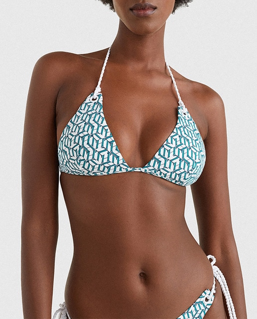 Imagen 0 de Top bikini triangulo estampado anudado al cuello