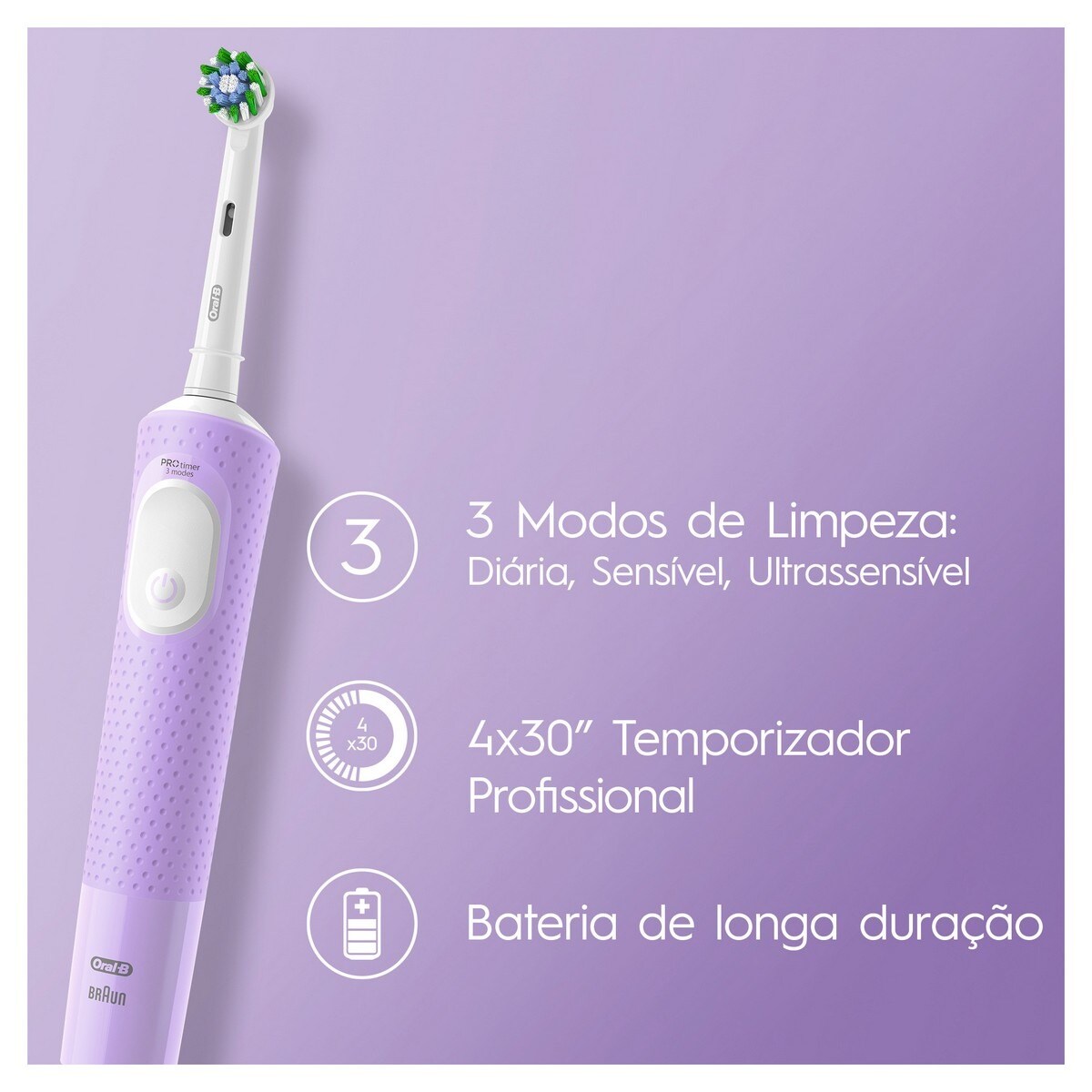 Escova de Dentes Elétrica Oral-B Braun Vitality Pro - Roxo Roxo-3