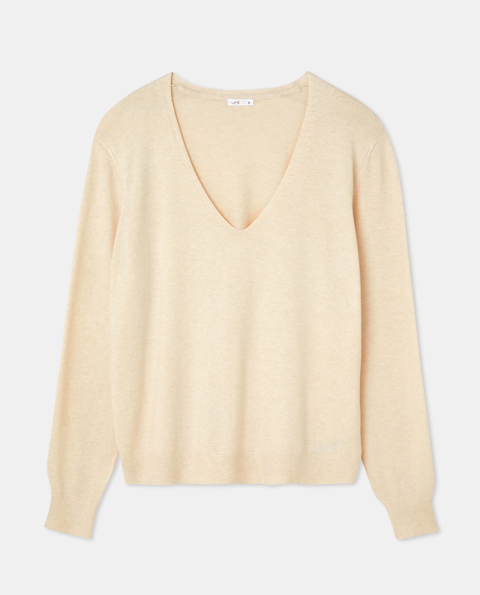 Jersey mujer básico escote pico Gris oscuro-4