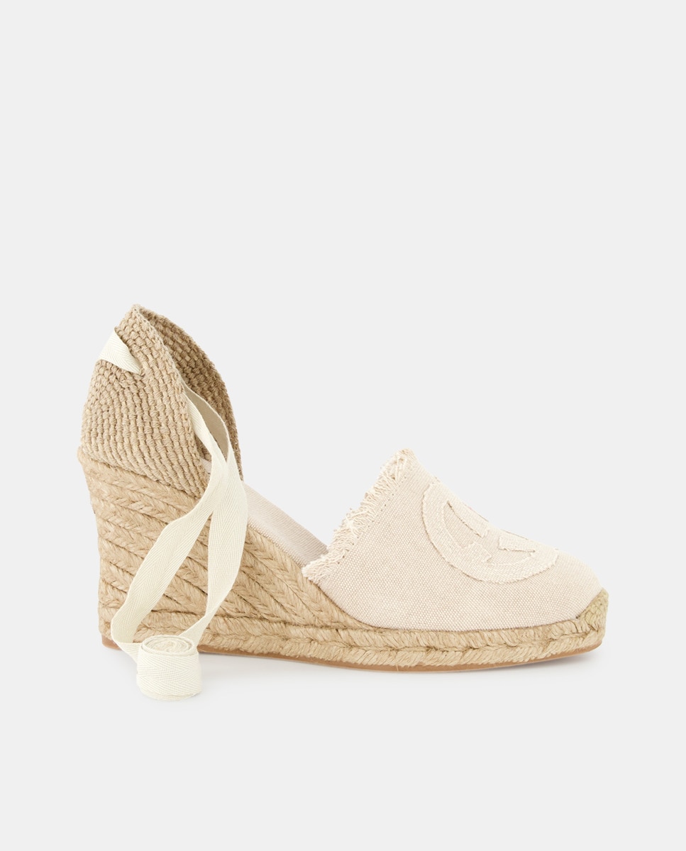 Espadrilles à talon compensé avec détails effilochés et rubans à la cheville Ligne Espadrilles