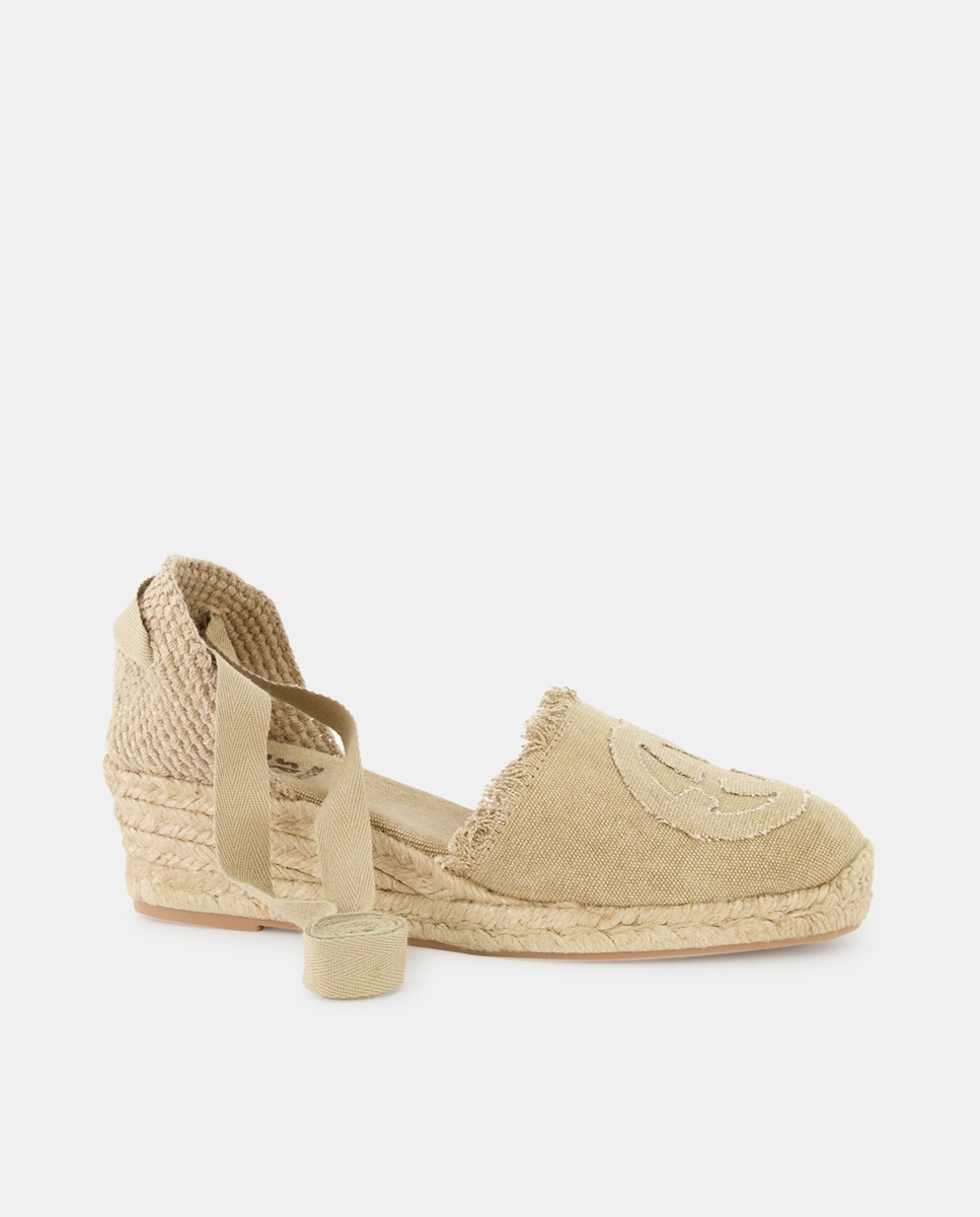Espadrilles à talon compensé avec détails effilochés et rubans à la cheville Ligne Espadrilles