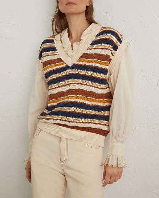 Imagen 0 de Chaleco de mujer de punto calado con rayas