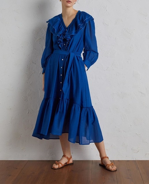 Imagen 0 de Vestido de volantes en mezcla de algodón y seda