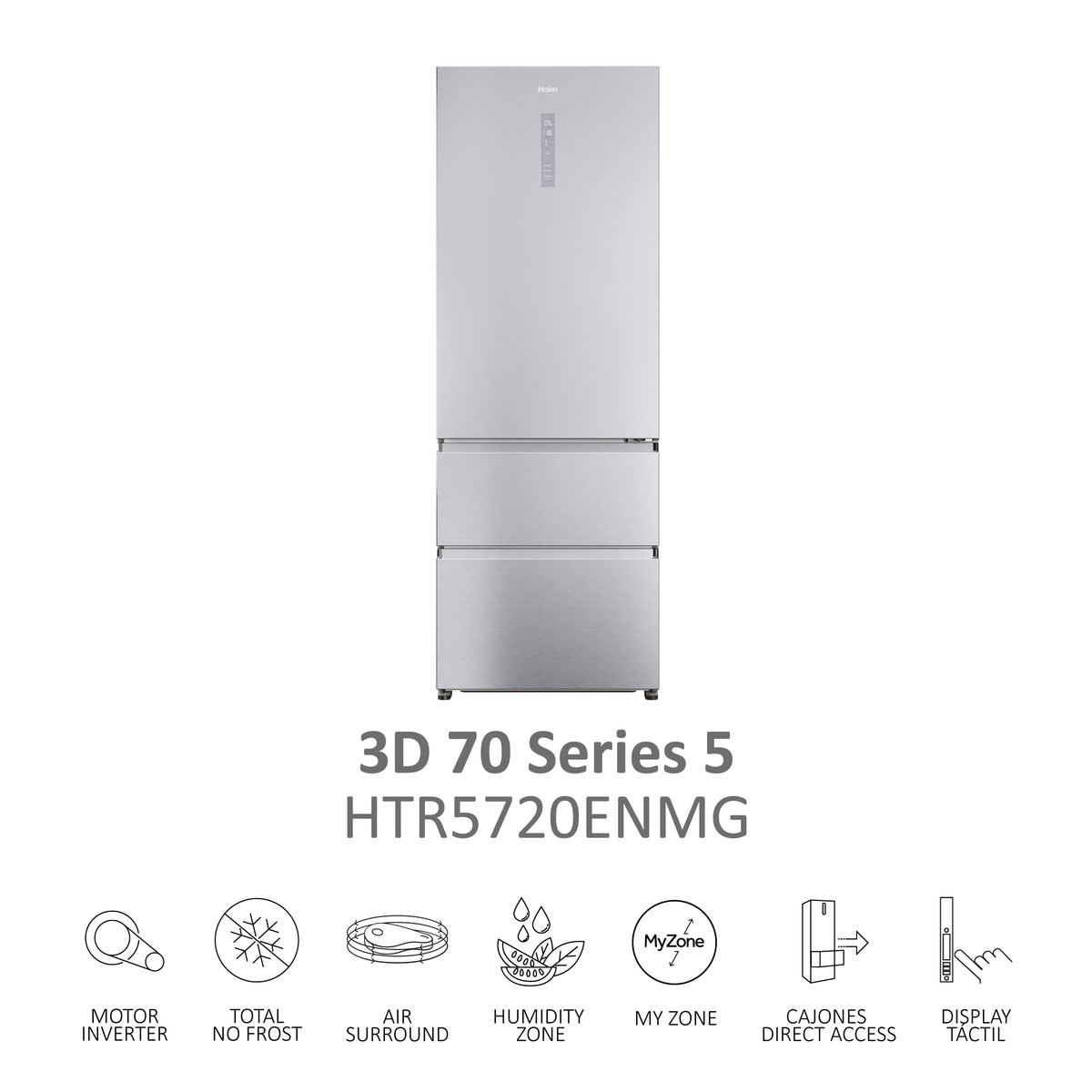 Frigorífico Combi Haier Total No Frost 3D 70 Series 5 - HTR5720ENMG Silver-6