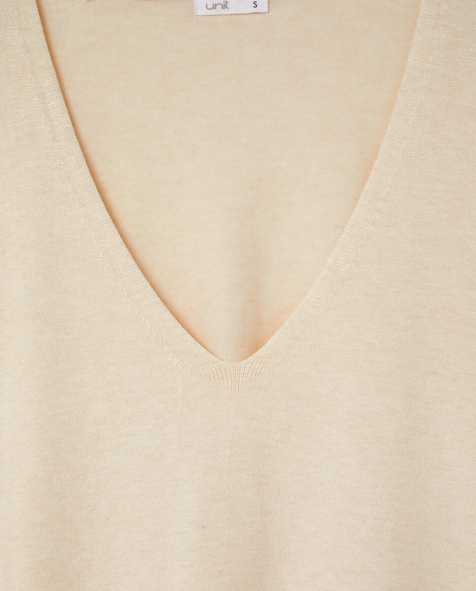 Jersey mujer básico escote pico Gris oscuro-5