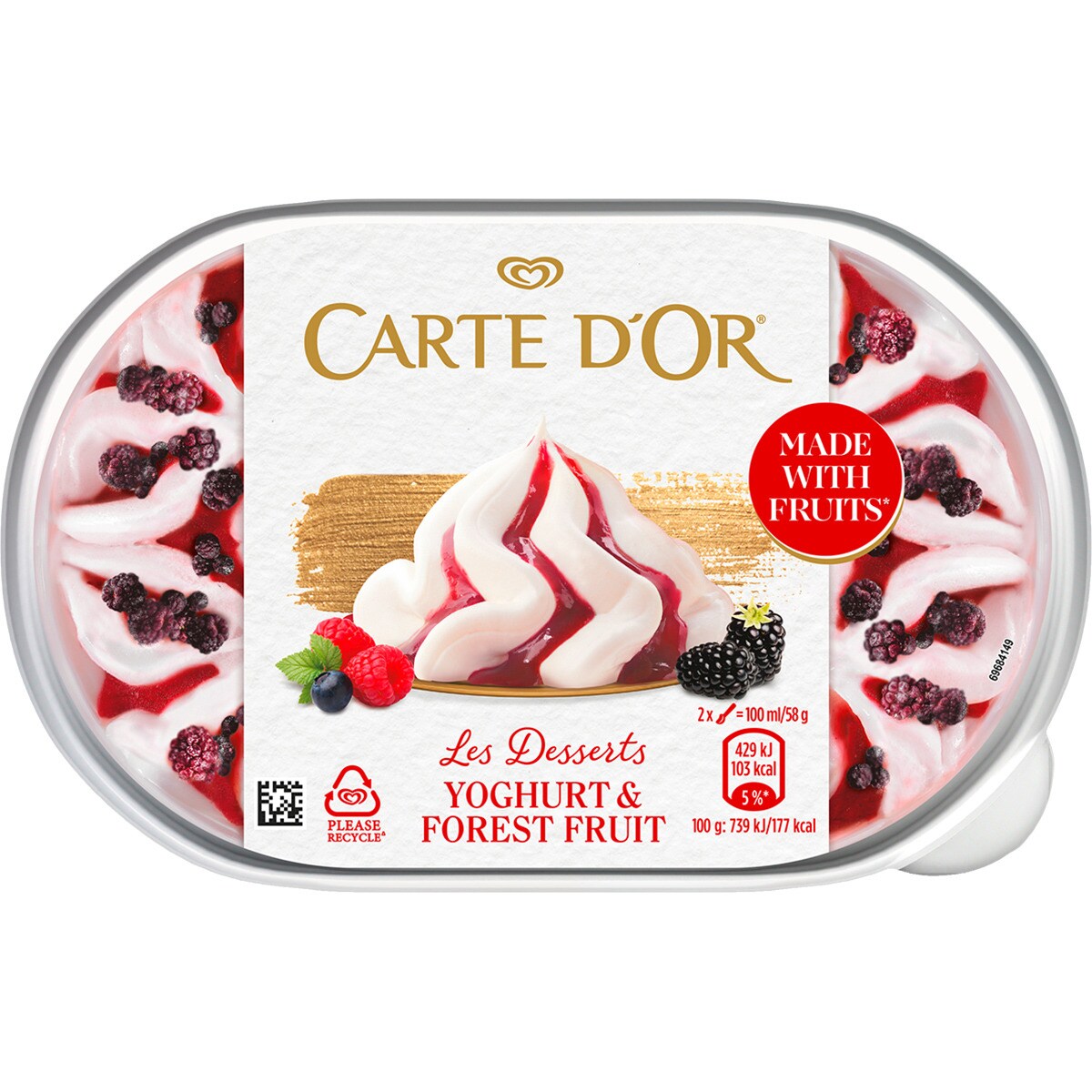 helado cremoso de yogurt y frutos del bosque tarrina 850 ml