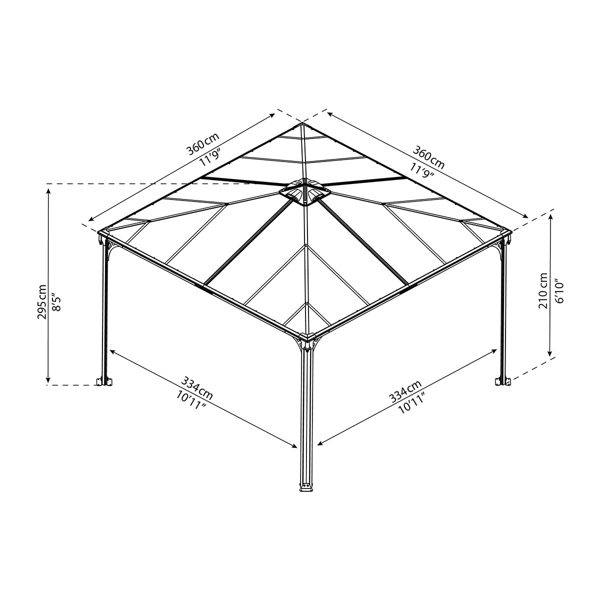 Cenador Aluminio Palermo 360 x 360 cm Gris oscuro-18
