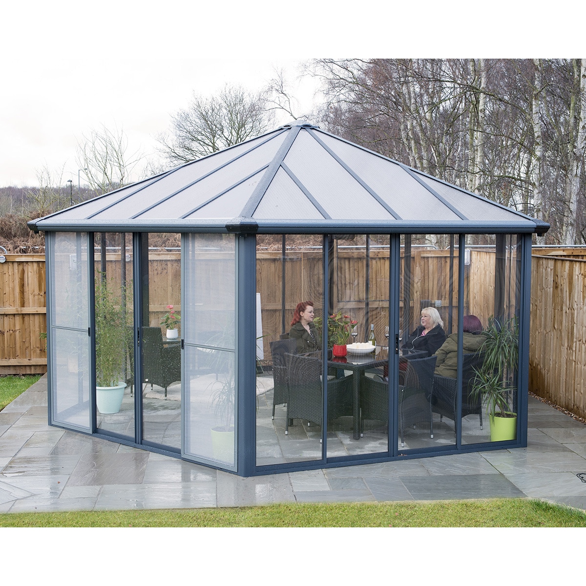 Cenador Aluminio Hexagonal Cerrado Garda 595 x 517 cm Gris oscuro-6