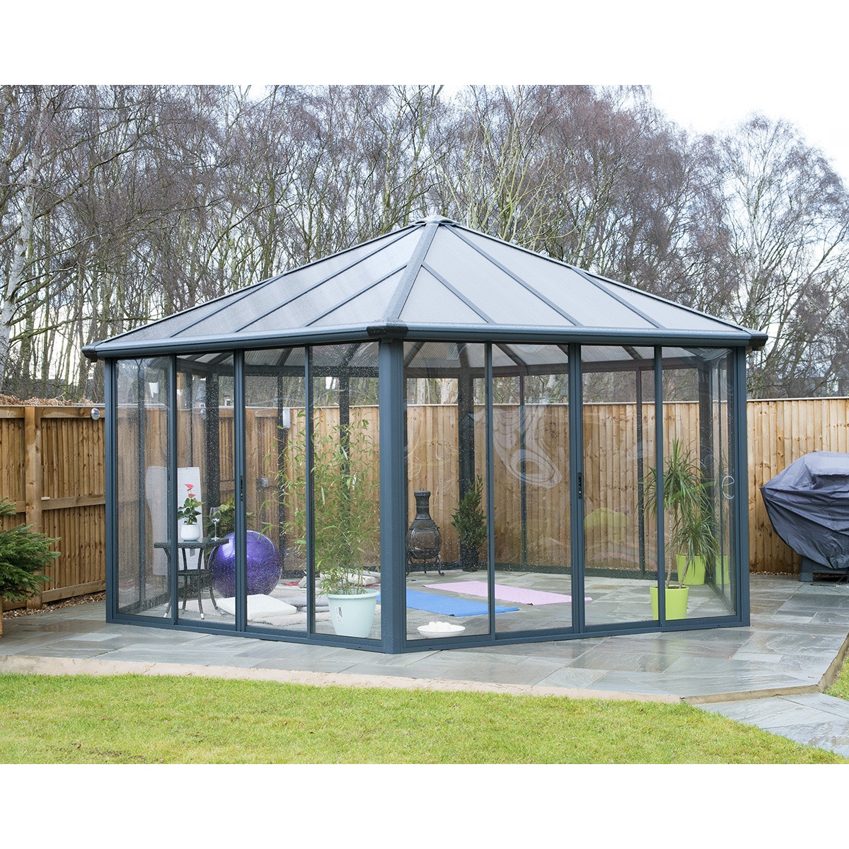 Cenador Aluminio Hexagonal Cerrado Garda 595 x 517 cm Gris oscuro-5