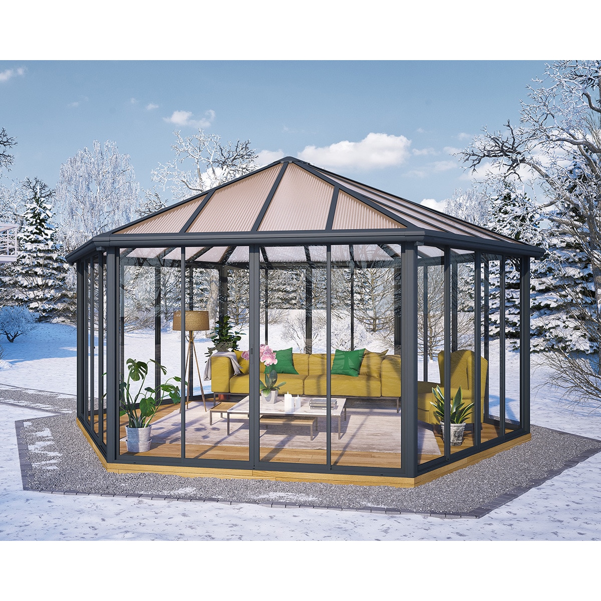 Cenador Aluminio Hexagonal Cerrado Garda 595 x 517 cm Gris oscuro-4